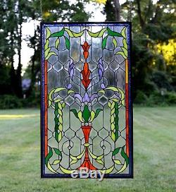 20.5"W x 34.5"H Handcrafted Jeweled stained glass window panel 