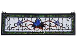 10 x 33 in Floral Stained Glass Window Panel Transom Decor Home Room Display Art