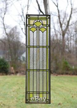 10 x 35.25 Handcrafted stained glass window panel Ginkgo leaf