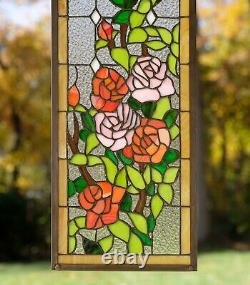 10 x 35.5 Handcrafted stained glass window panel Rose Flowers