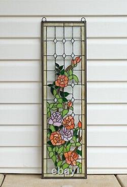 10 x 35.5 Handcrafted stained glass window panel Rose Flowers