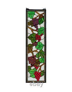 10 x 36 Handcrafted stained glass window panel flower Grape with Vine