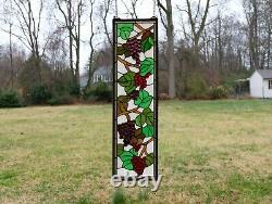 10 x 36 Handcrafted stained glass window panel flower Grape with Vine