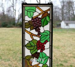 10 x 36 Handcrafted stained glass window panel flower Grape with Vine