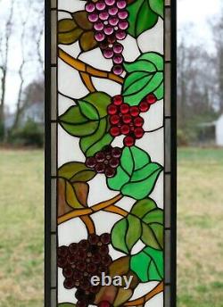 10 x 36 Handcrafted stained glass window panel flower Grape with Vine