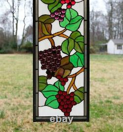 10 x 36 Handcrafted stained glass window panel flower Grape with Vine