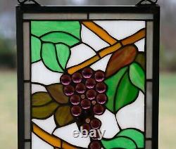 10 x 36 Handcrafted stained glass window panel flower Grape with Vine