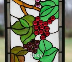 10 x 36 Handcrafted stained glass window panel flower Grape with Vine