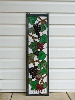 10 x 36 Handcrafted stained glass window panel flower Grape with Vine