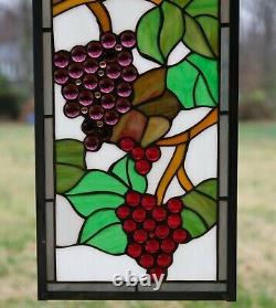 10 x 36 Handcrafted stained glass window panel flower Grape with Vine