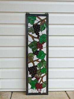 10 x 36 Handcrafted stained glass window panel flower Grape with Vine