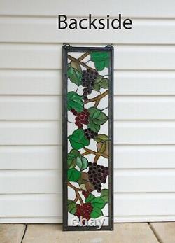 10 x 36 Handcrafted stained glass window panel flower Grape with Vine