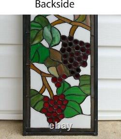 10 x 36 Handcrafted stained glass window panel flower Grape with Vine