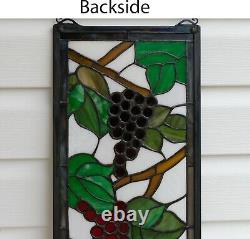 10 x 36 Handcrafted stained glass window panel flower Grape with Vine