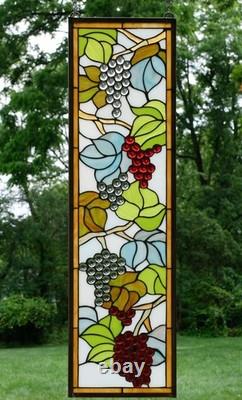 10 x 36 Handcrafted stained glass window panel flower Grape with Vine WL240
