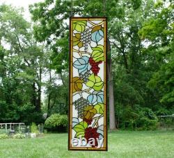 10 x 36 Handcrafted stained glass window panel flower Grape with Vine WL240