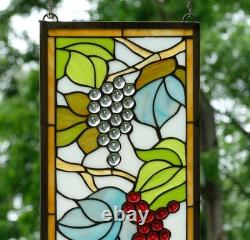 10 x 36 Handcrafted stained glass window panel flower Grape with Vine WL240