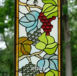 10 x 36 Handcrafted stained glass window panel flower Grape with Vine WL240