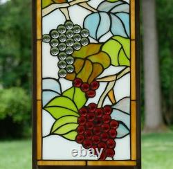 10 x 36 Handcrafted stained glass window panel flower Grape with Vine WL240