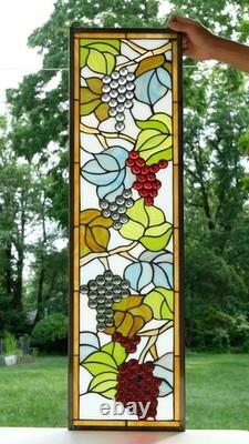 10 x 36 Handcrafted stained glass window panel flower Grape with Vine WL240