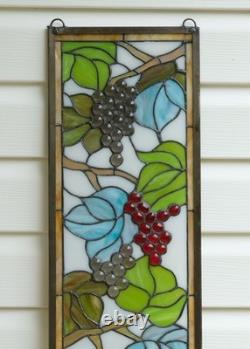 10 x 36 Handcrafted stained glass window panel flower Grape with Vine WL240