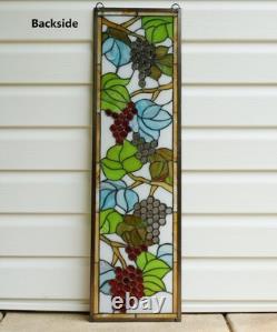 10 x 36 Handcrafted stained glass window panel flower Grape with Vine WL240