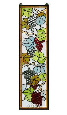 10 x 36 Handcrafted stained glass window panel flower Grape with Vine WLTH240