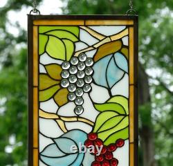 10 x 36 Handcrafted stained glass window panel flower Grape with Vine WLTH240
