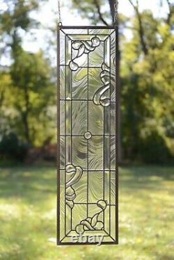 10 x 36 Stunning Handcrafted All Clear stained glass Beveled window panel