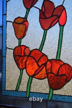 $ 100 OFF? Beautiful Red Poppy -Stained Glass Window Panel -HMD 317 3/8x 21
