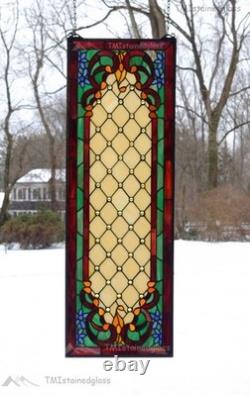 12.25 x 36 Tiffany Style stained glass window panel Jeweled glass panel, HF44
