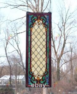 12.25 x 36 Tiffany Style stained glass window panel Jeweled glass panel, HF44