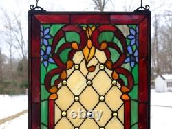 12.25 x 36 Tiffany Style stained glass window panel Jeweled glass panel, HF44