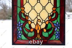 12.25 x 36 Tiffany Style stained glass window panel Jeweled glass panel, HF44