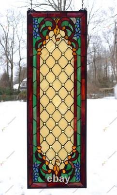 12.25 x 36 Tiffany Style stained glass window panel Jeweled glass panel, HF44