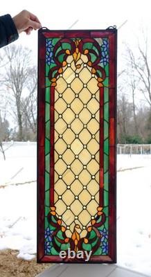 12.25 x 36 Tiffany Style stained glass window panel Jeweled glass panel, HF44