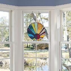 12.75 H Window Panel Round Stained Glass Earth Elements Hanging Large