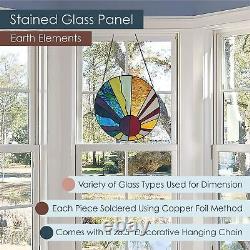 12.75 H Window Panel Round Stained Glass Earth Elements Hanging Large