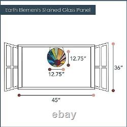 12.75 H Window Panel Round Stained Glass Earth Elements Hanging Large