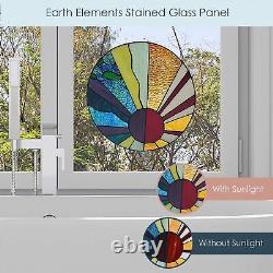 12.75 H Window Panel Round Stained Glass Earth Elements Hanging Large