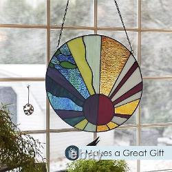 12.75 H Window Panel Round Stained Glass Earth Elements Hanging Large