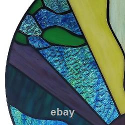 12.75 H Window Panel Round Stained Glass Earth Elements Hanging Large