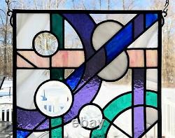 12x20 Leaded Stained Glass panel Abstract linear and circular! Multi-colors