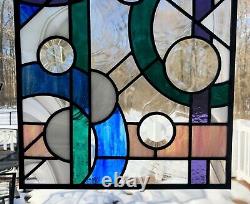 12x20 Leaded Stained Glass panel Abstract linear and circular! Multi-colors