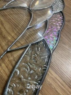 14 X 30 Handcrafted stained glass panel Clear Beveled window panel Leaded Deco