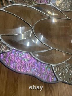 14 X 30 Handcrafted stained glass panel Clear Beveled window panel Leaded Deco