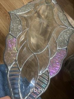 14 X 30 Handcrafted stained glass panel Clear Beveled window panel Leaded Deco