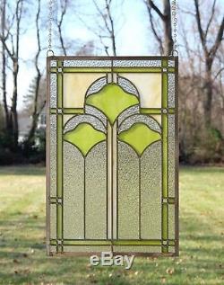 15.25 x 22.75 Handcrafted Ginkgo style stained glass window panel