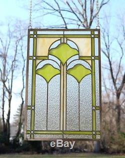 15.25 x 22.75 Handcrafted Ginkgo style stained glass window panel