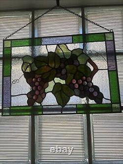 15 x 10 Handcrafted stained glass window panel flower Grape with Vine